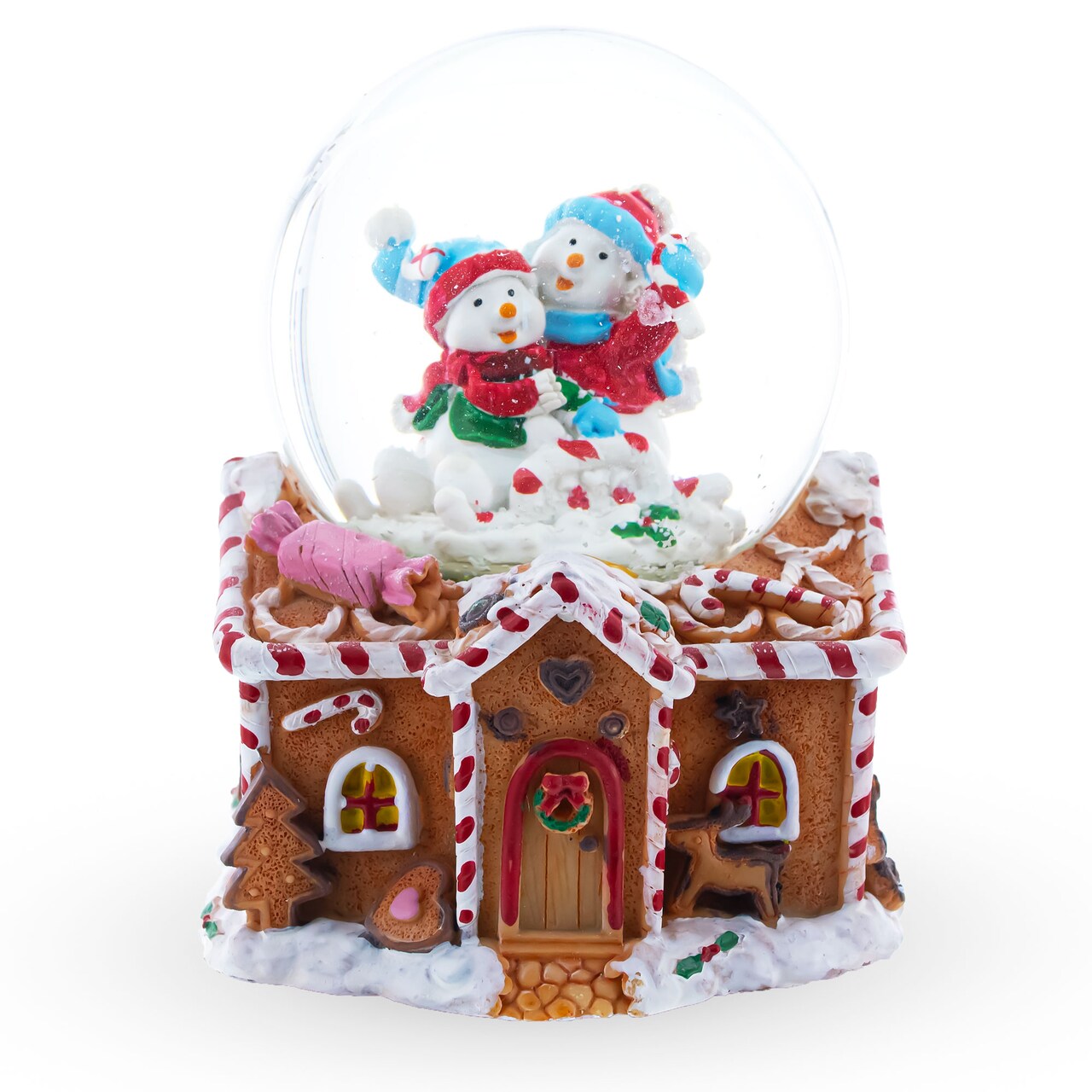 Gingerbread Cottage Snowmen Romance Musical Water Snow Globe